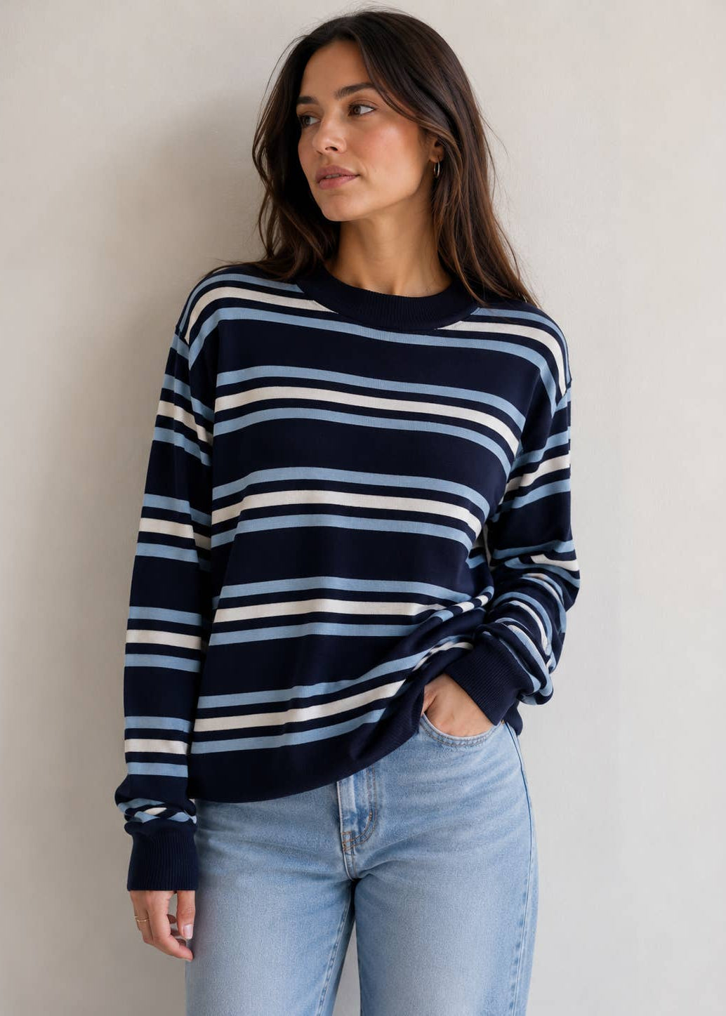 Stripe Crewneck in Navy