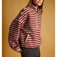 Multi Stripe Sherpa Half Zip Pullover in Red