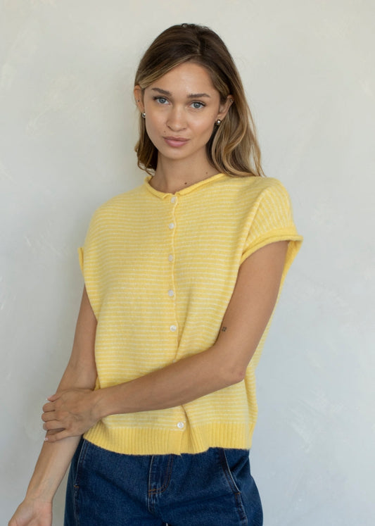 Piper Cardigan in Butter Pin Stripe