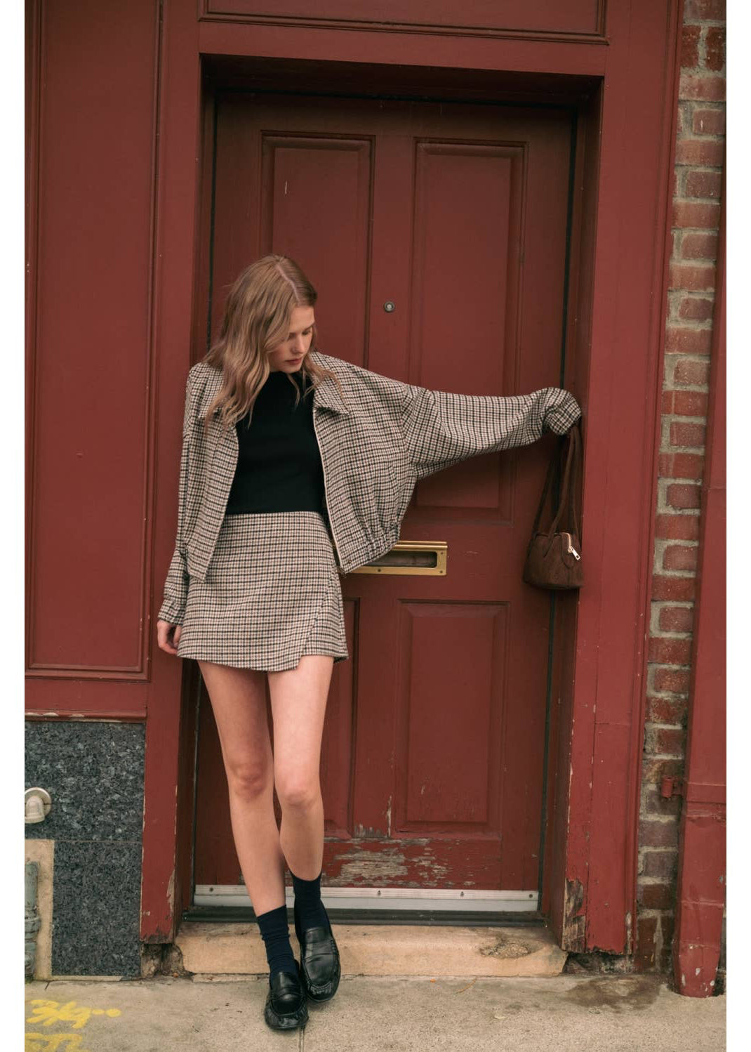 Houndstooth Pattern Mini Skirt