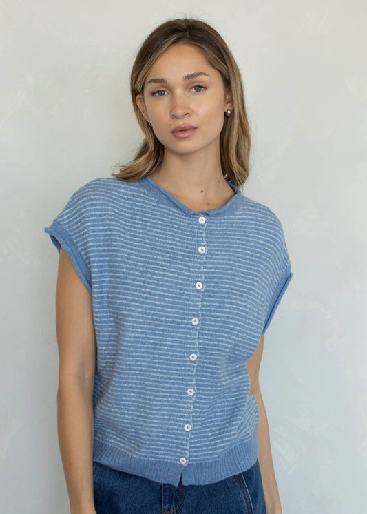 Piper Cardigan in Dusty Blue Pin Stripe