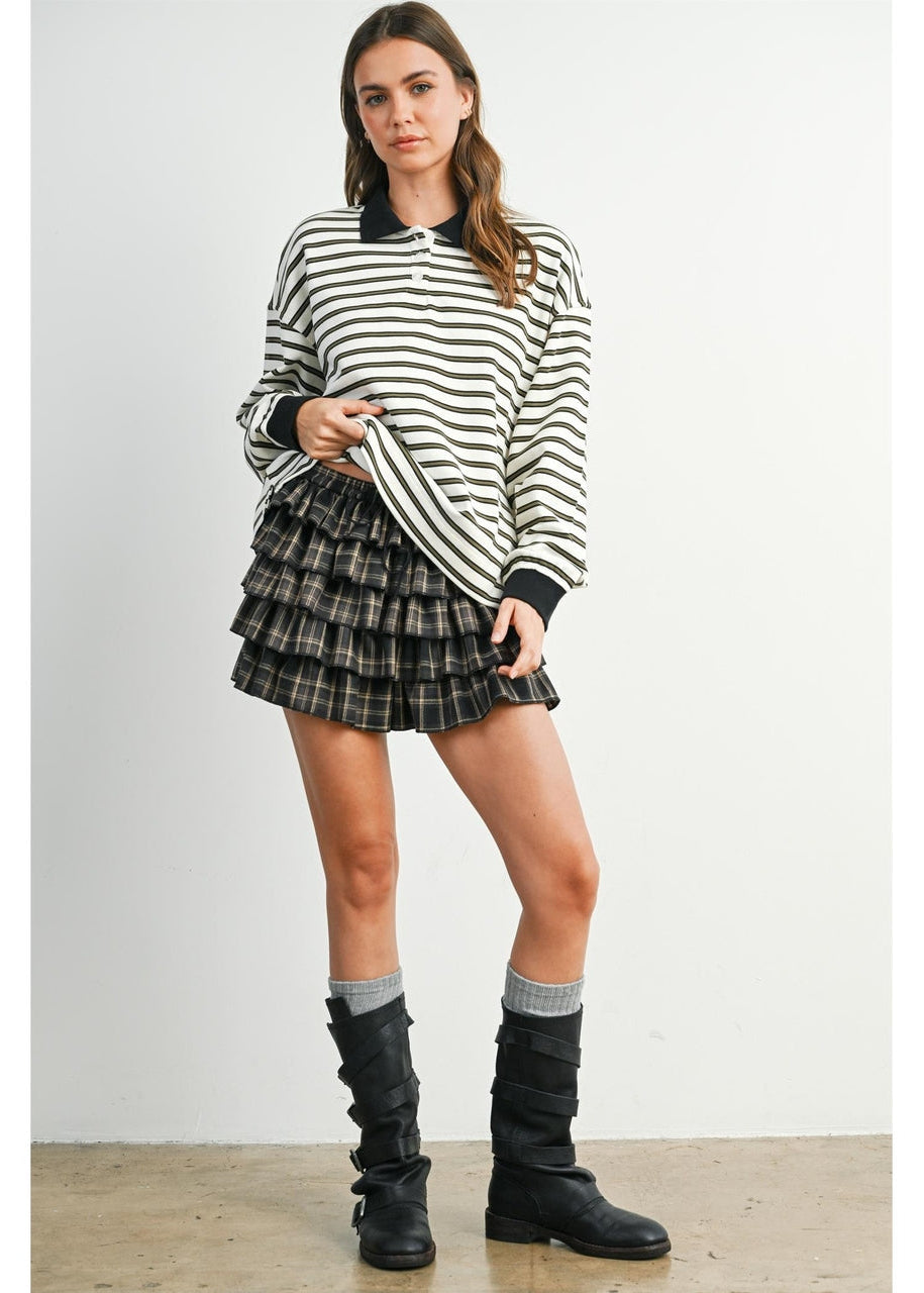 Plaid Tiered Ruffle Skort in Grey