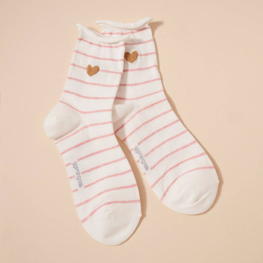 Stripe Heart Frill Socks
