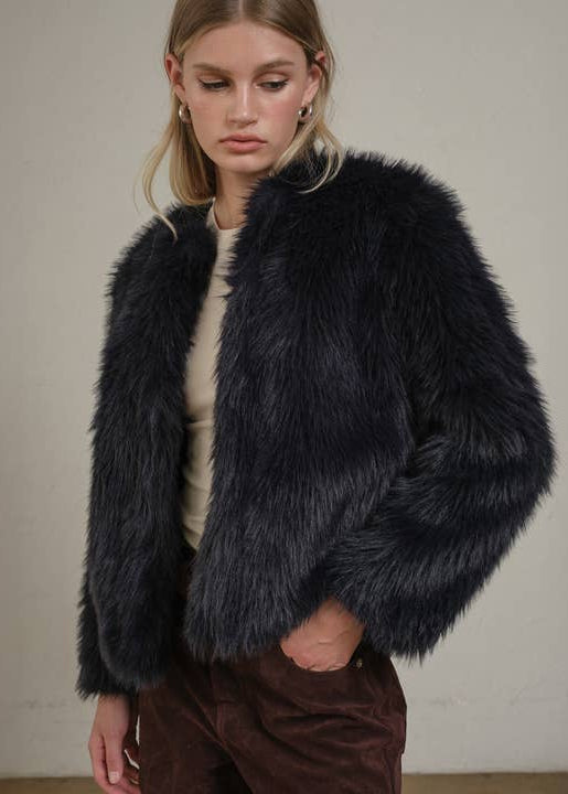 Faux Fur Coat in Midnight