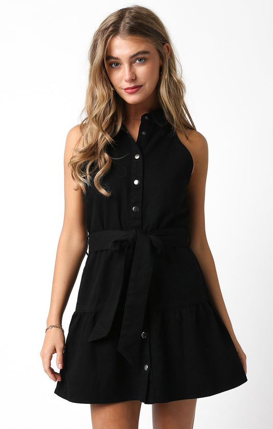Black Collared Sleeveless Mini Dress