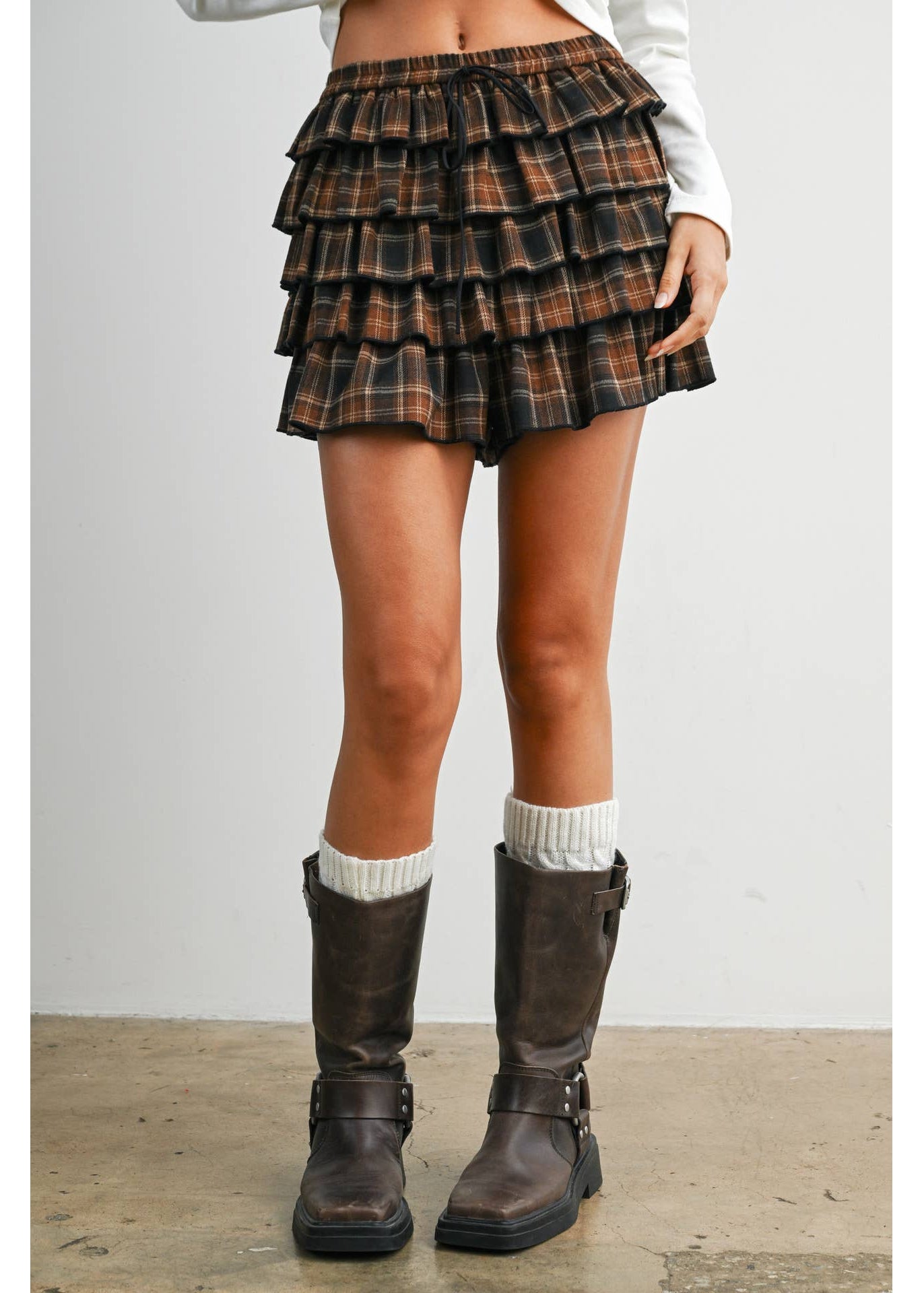 Plaid Tiered Ruffle Mini Skirt