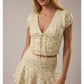 Cap Sleeve V-Neck Crop Top