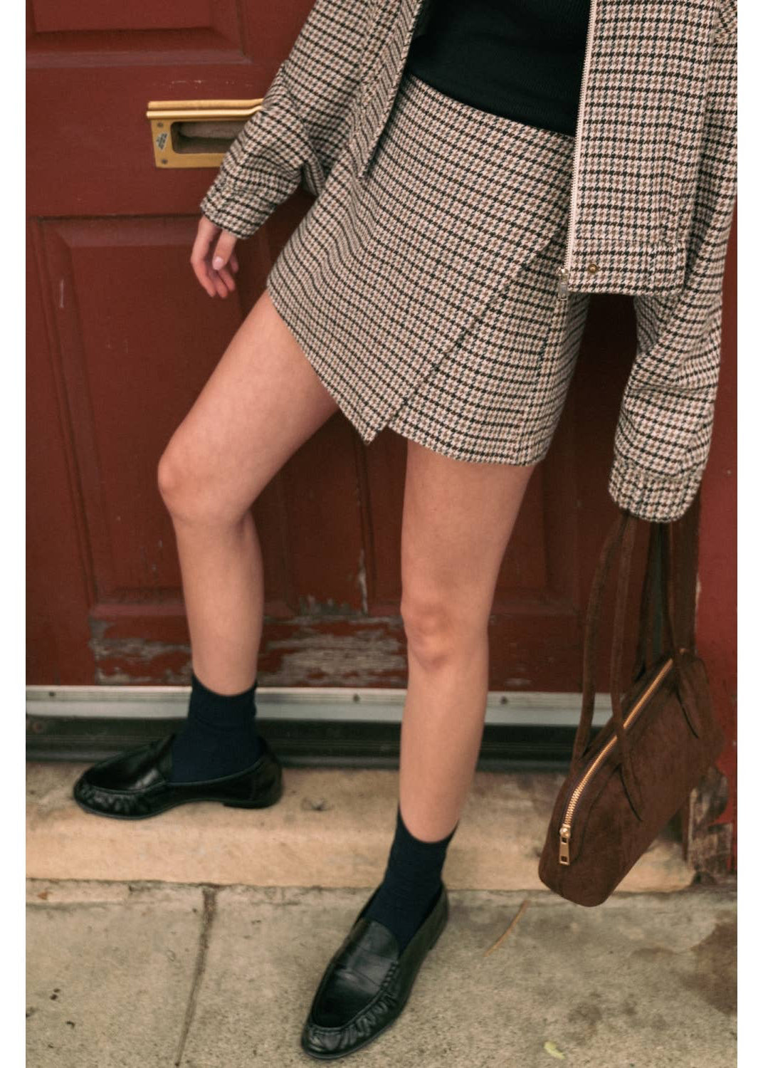 Houndstooth Pattern Mini Skirt