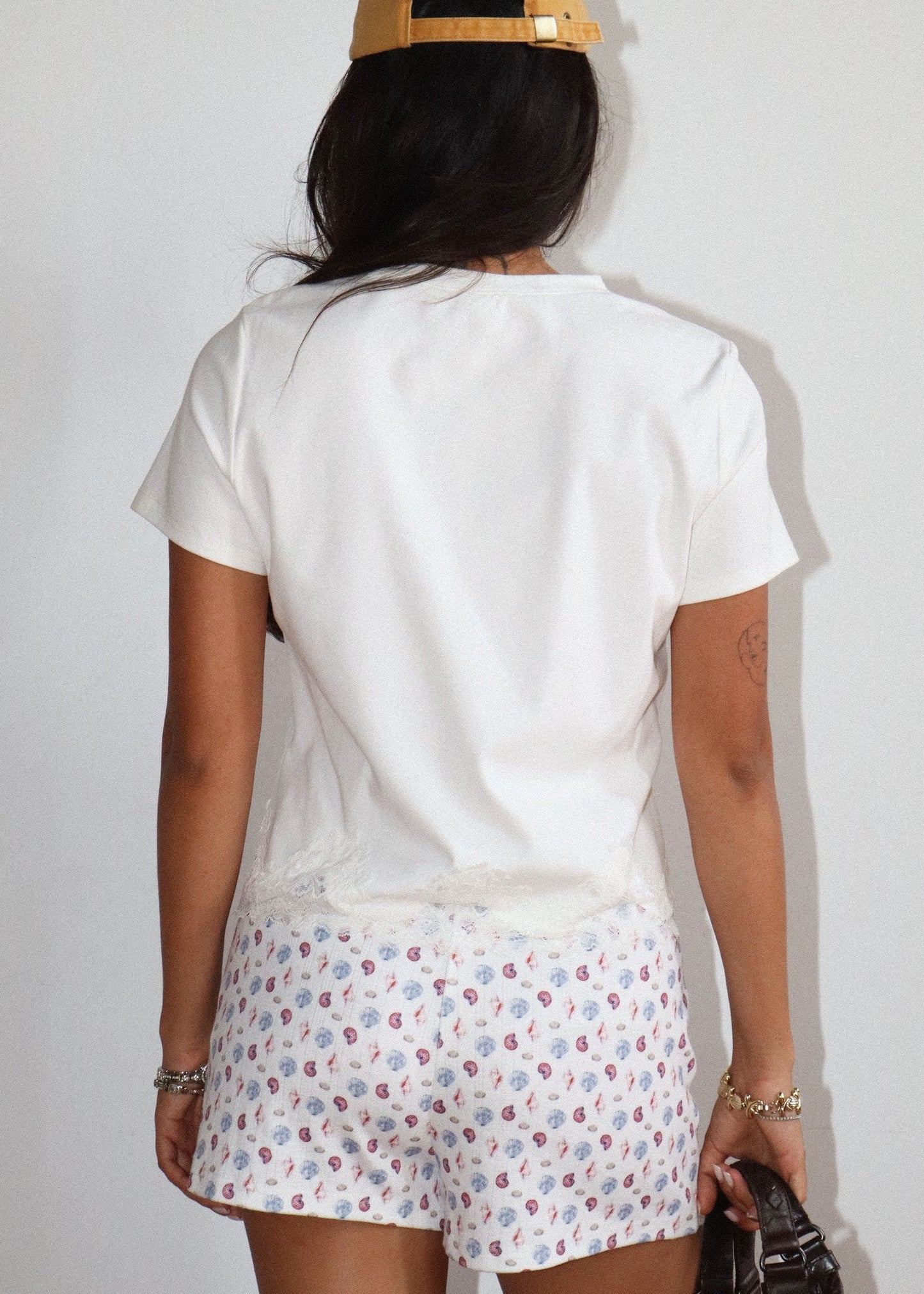 Lace Trim Short Sleeve in White