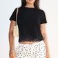 Lace Trim Short Sleeve Tee in Black