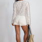 Lace Button Front Cardigan in White