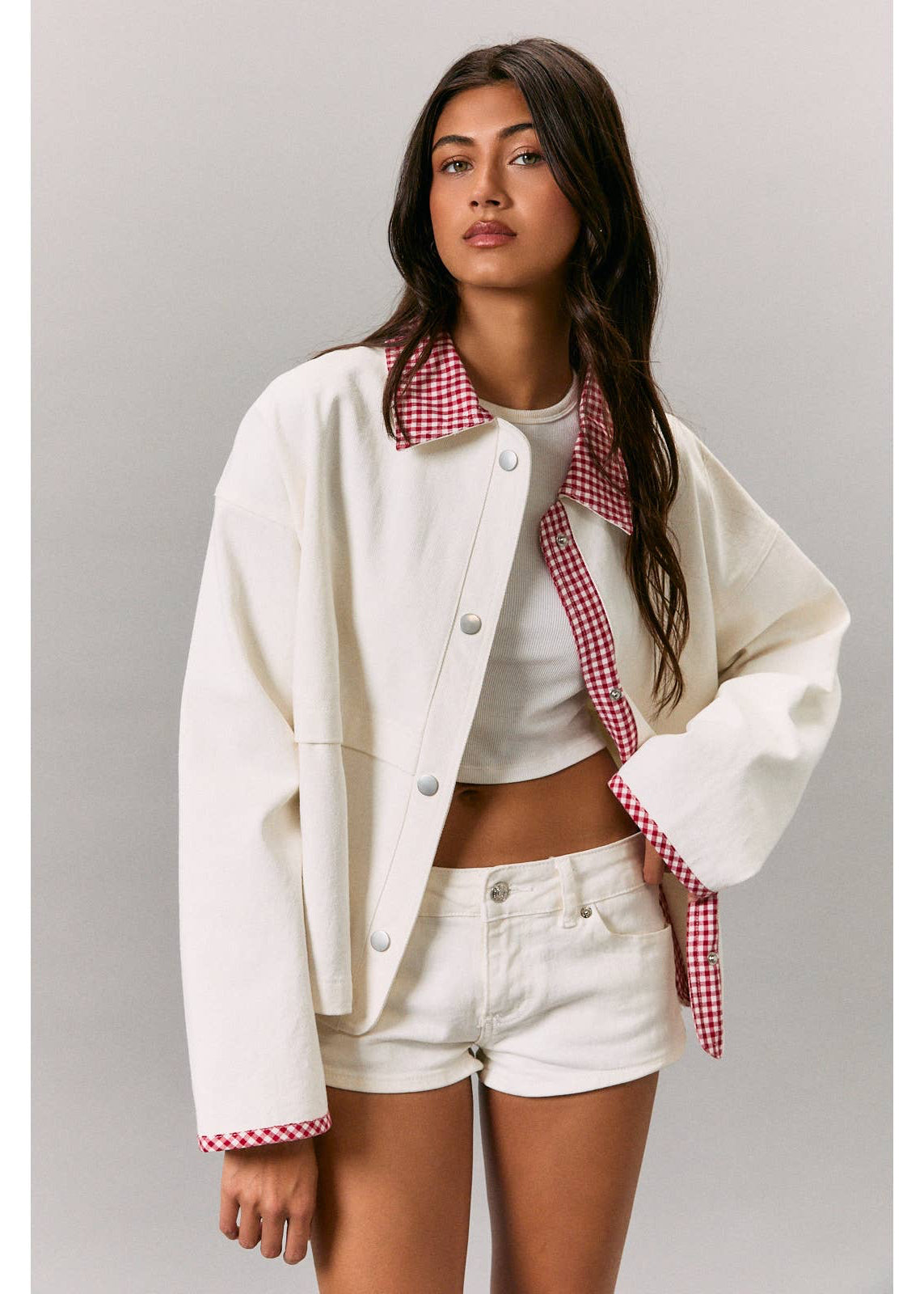 Jacket with Gingham Contrast Detailing
