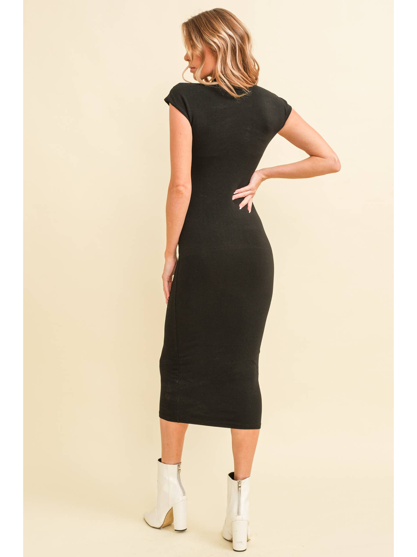 Cap Sleeve Midi Dress in Black