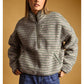 Multi Stripe Sherpa Half Zip Pullover in Grey/Purple