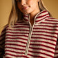 Multi Stripe Sherpa Half Zip Pullover in Red