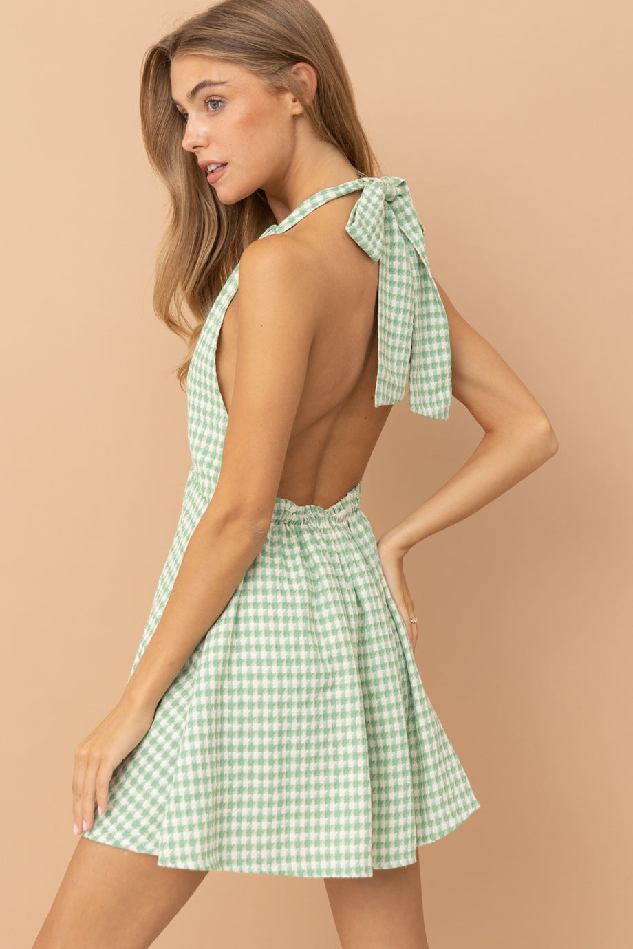 Houndstooth Haltered Mini Dress