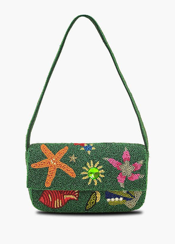 Emerald Sea Life Beaded Shoulder Bag
