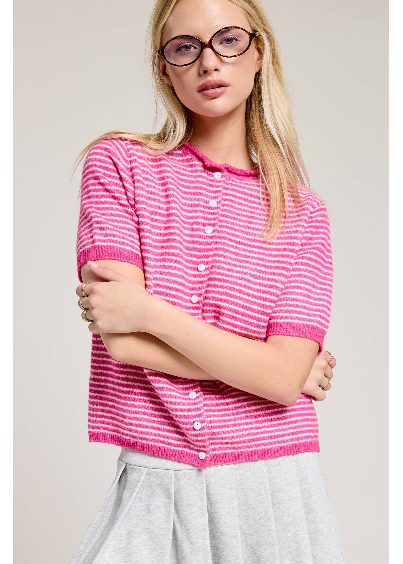 Striped Short Sleeve Top in Pink
