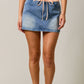 Mid Waist Denim Skirt with Gingham Waist