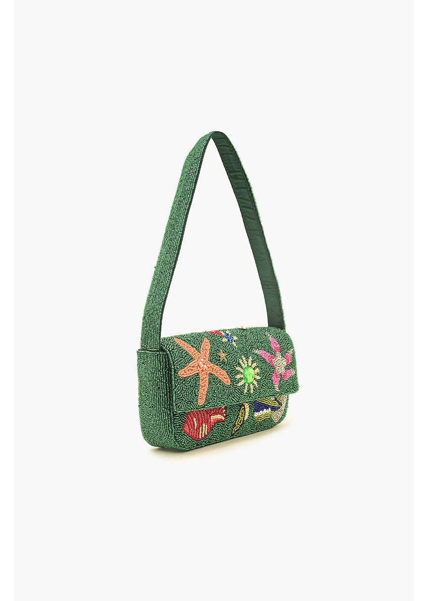 Emerald Sea Life Beaded Shoulder Bag