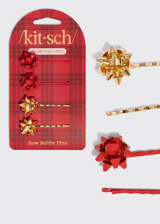 Metal Gift Bow Bobby Pins 4pc Set