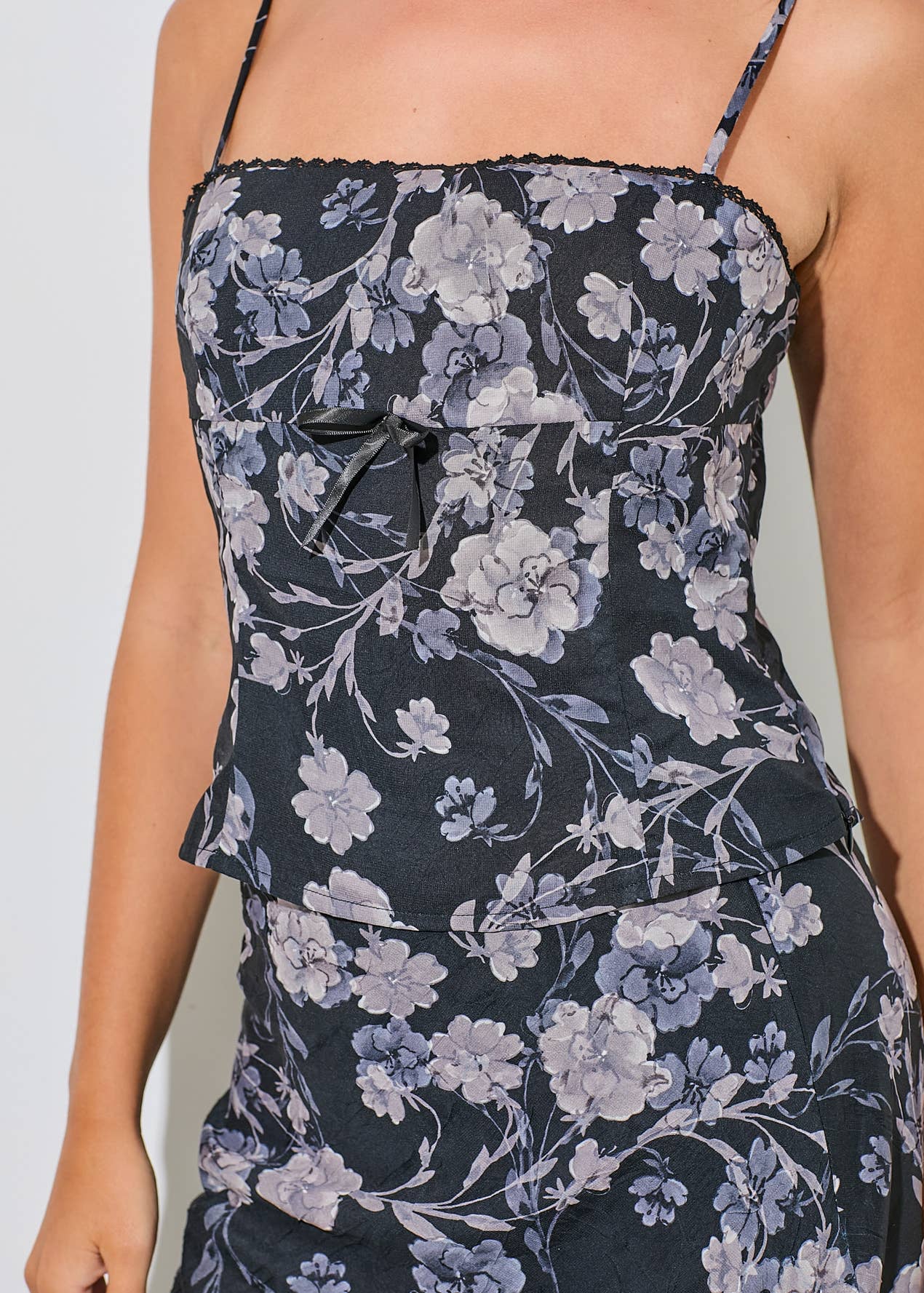 Printed Floral Satin Bow Cami