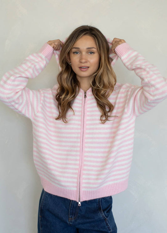 Cooper Zip Up Hoodie in Baby Pink