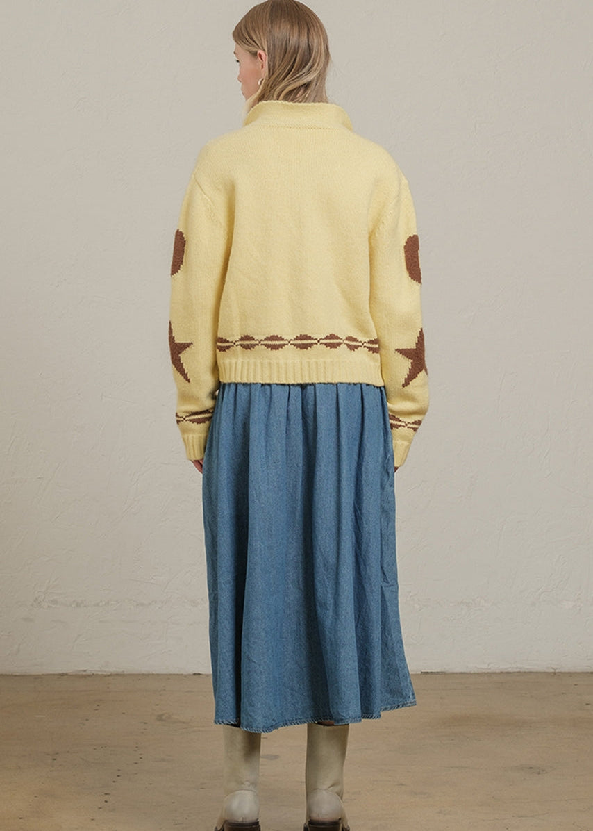 Patterned Zip Up Sweater