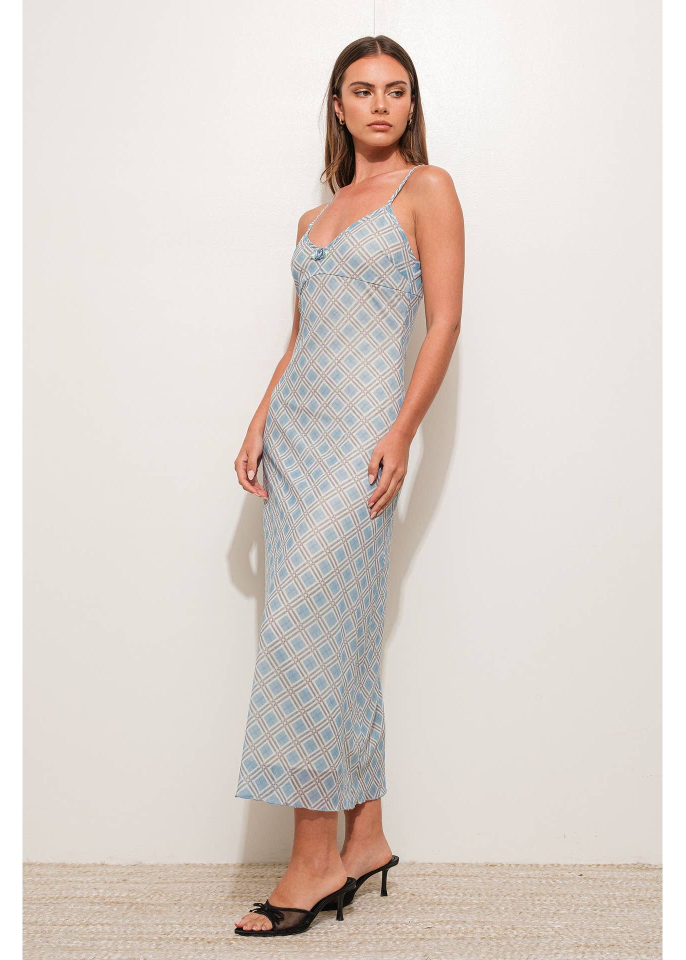 Plaid Print Maxi Slip Dress