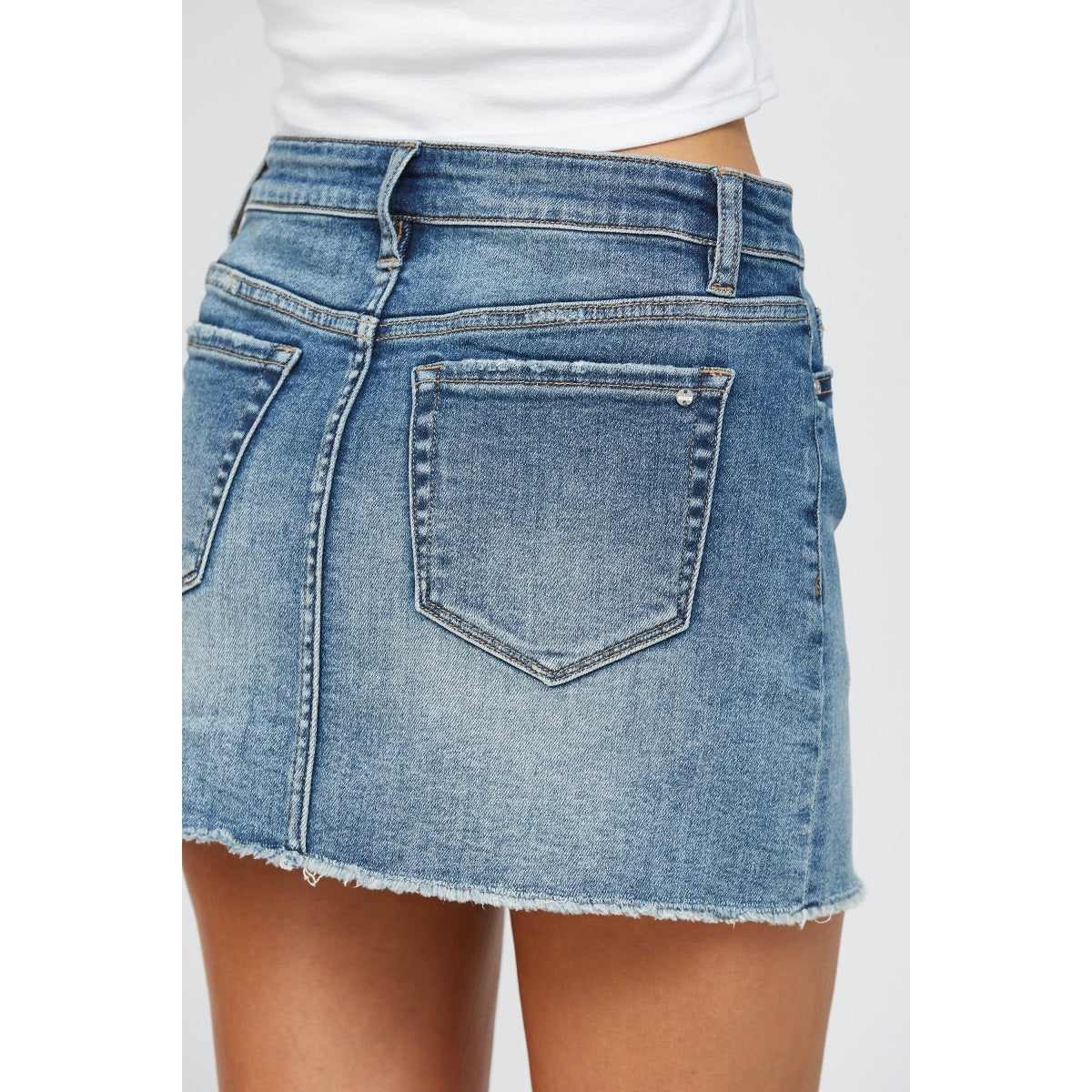 Mid Rise Mini Denim Skirt