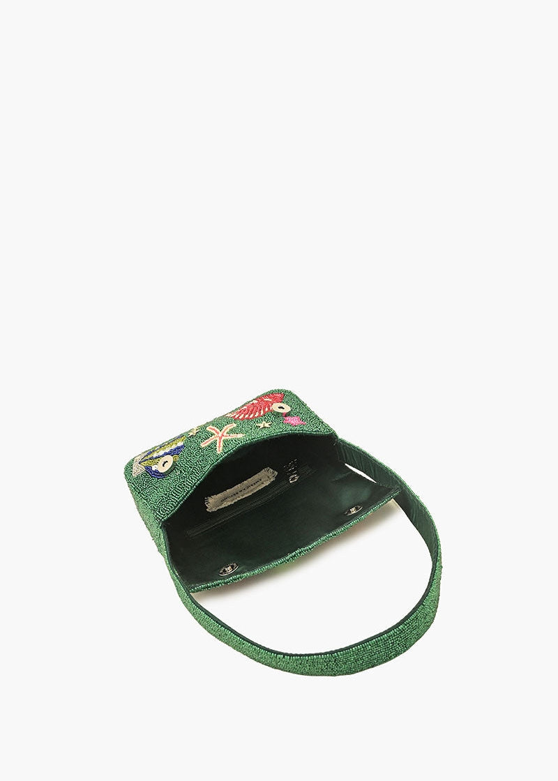 Emerald Sea Life Beaded Shoulder Bag