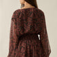 Paisley-Print Chiffon V-Neck Bubble-Sleeve Layered Romper