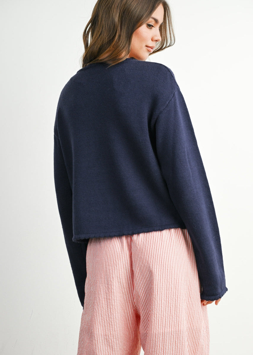 Tie-Front Long Sleeve in Navy