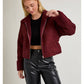 Fur Zip Up Suede Jacket in Burgandy