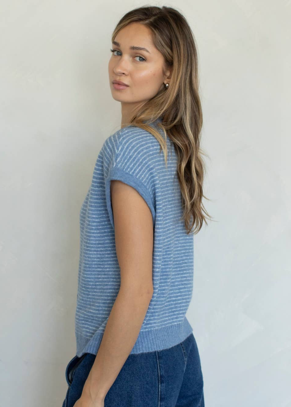 Piper Cardigan in Dusty Blue Pin Stripe