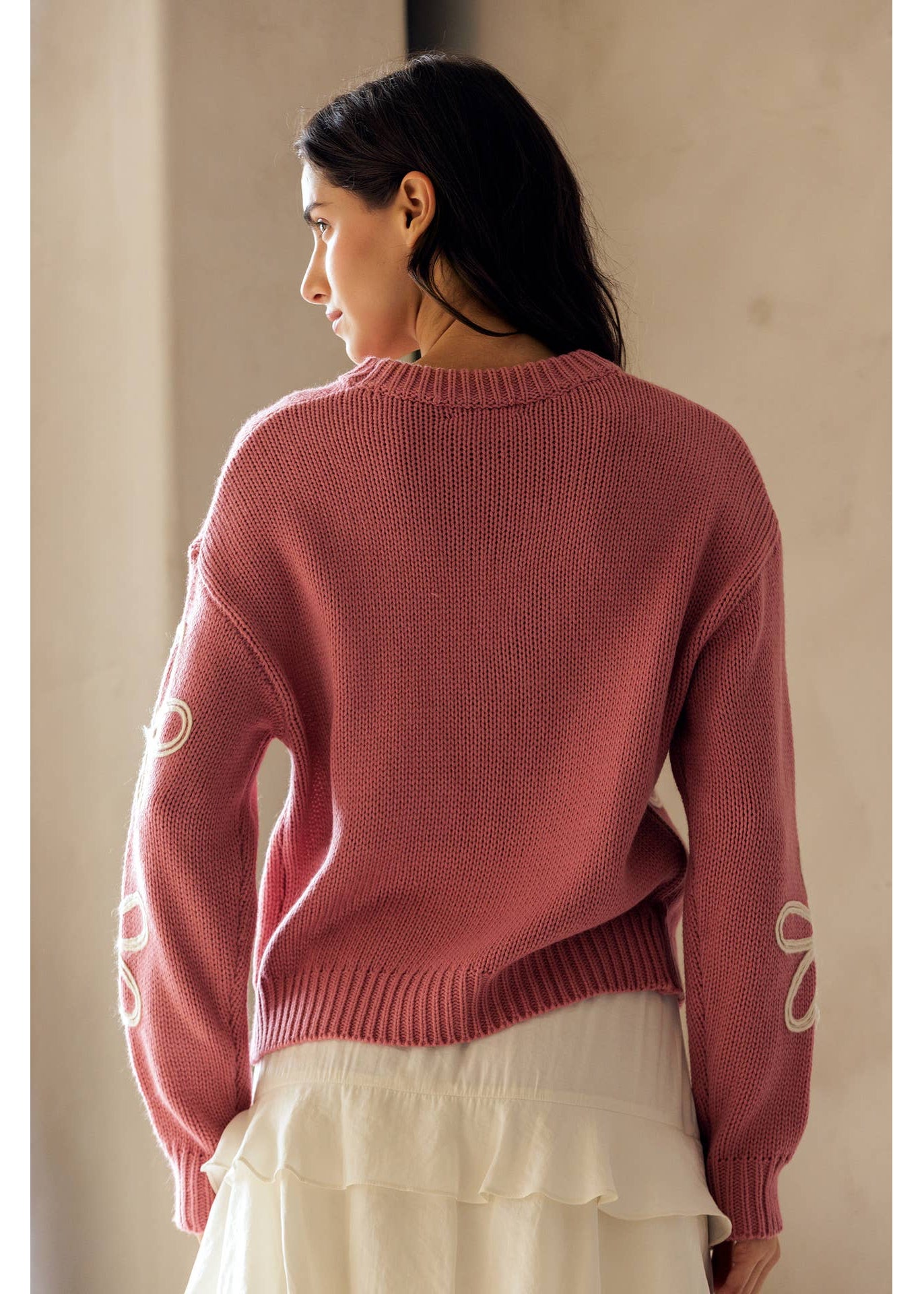 Floral Detail Crewneck Sweater in Pink