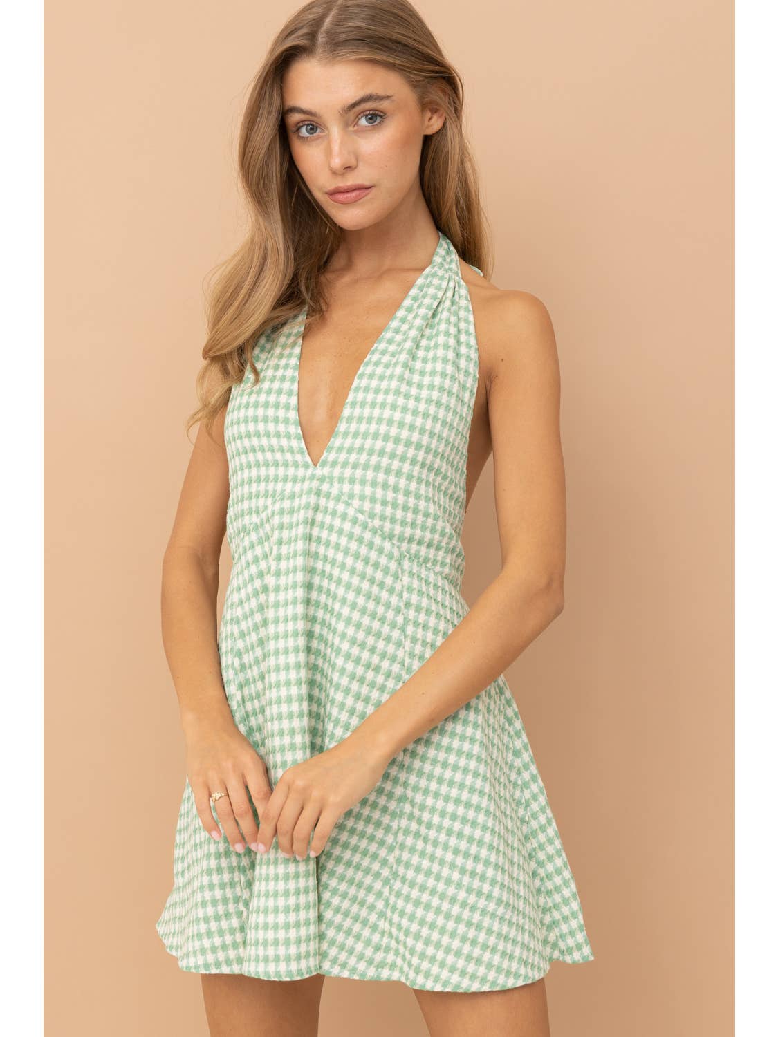 Houndstooth Haltered Mini Dress