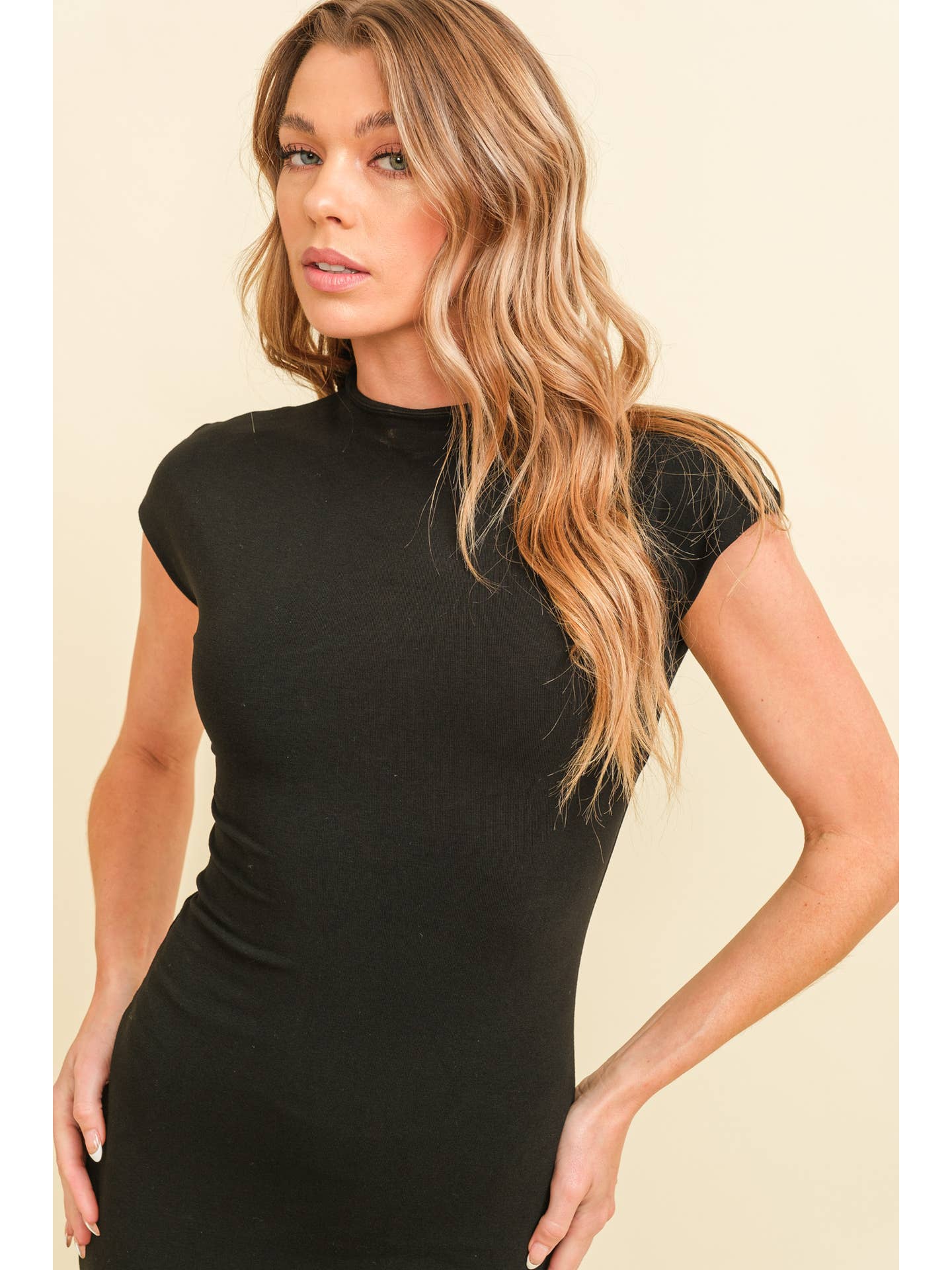 Cap Sleeve Midi Dress in Black