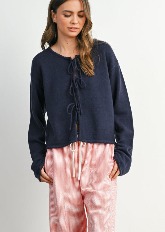 Tie-Front Long Sleeve in Navy