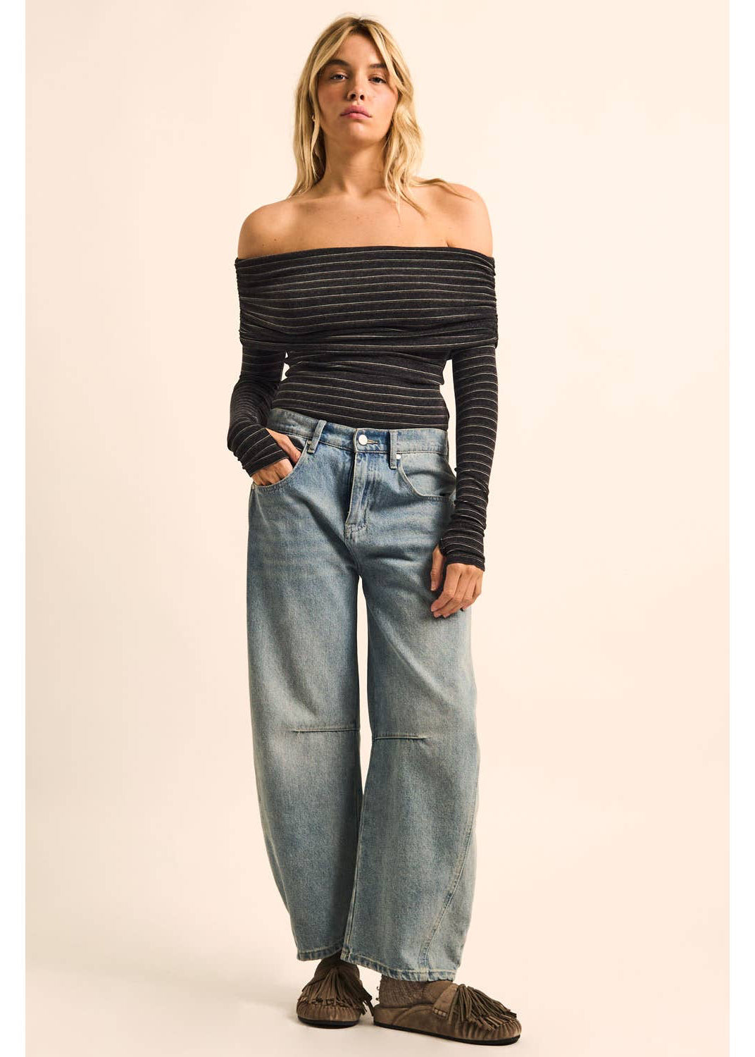 Striped Knit Off The Shoulder Top