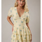 Puff Short Sleeve V-Neck Tiered Dress