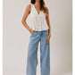 V Neckline Top with Lace Trim in White