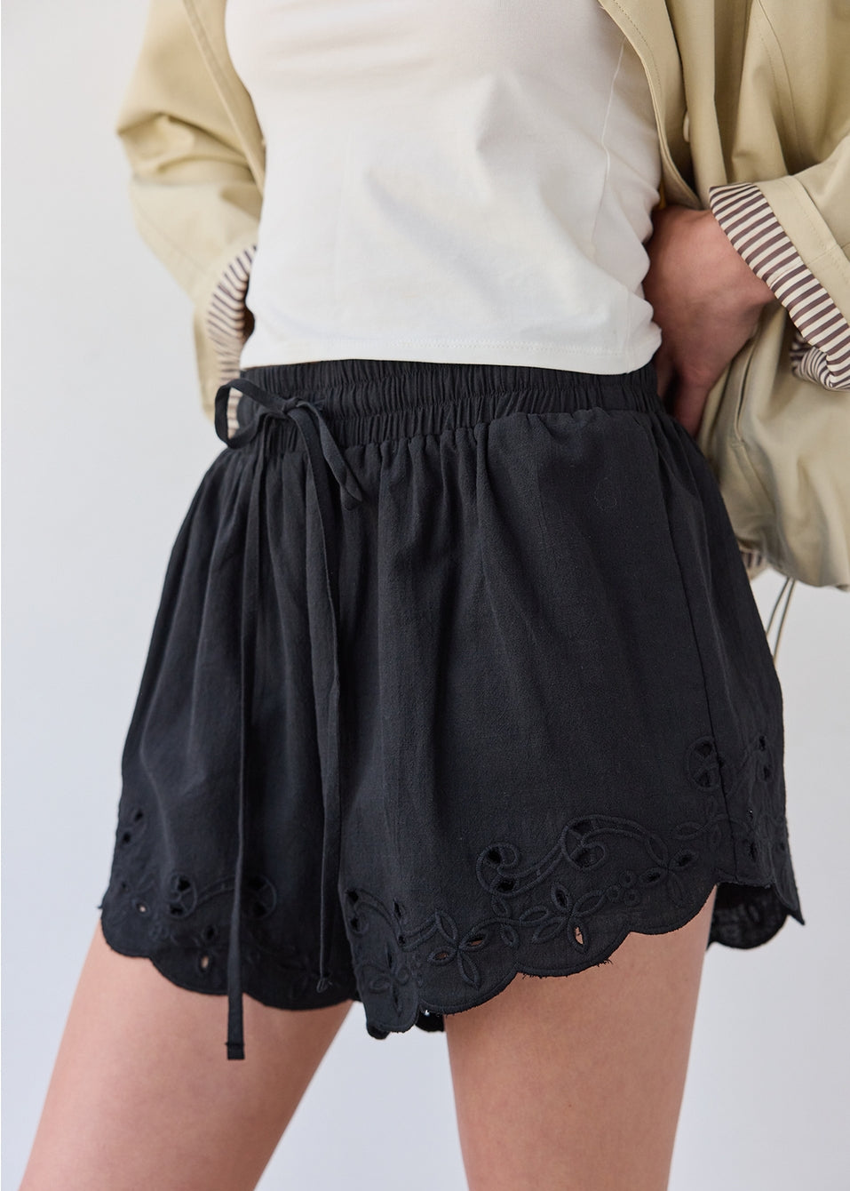 Scallop Black Shorts