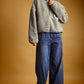 Multi Stripe Sherpa Half Zip Pullover in Grey/Purple
