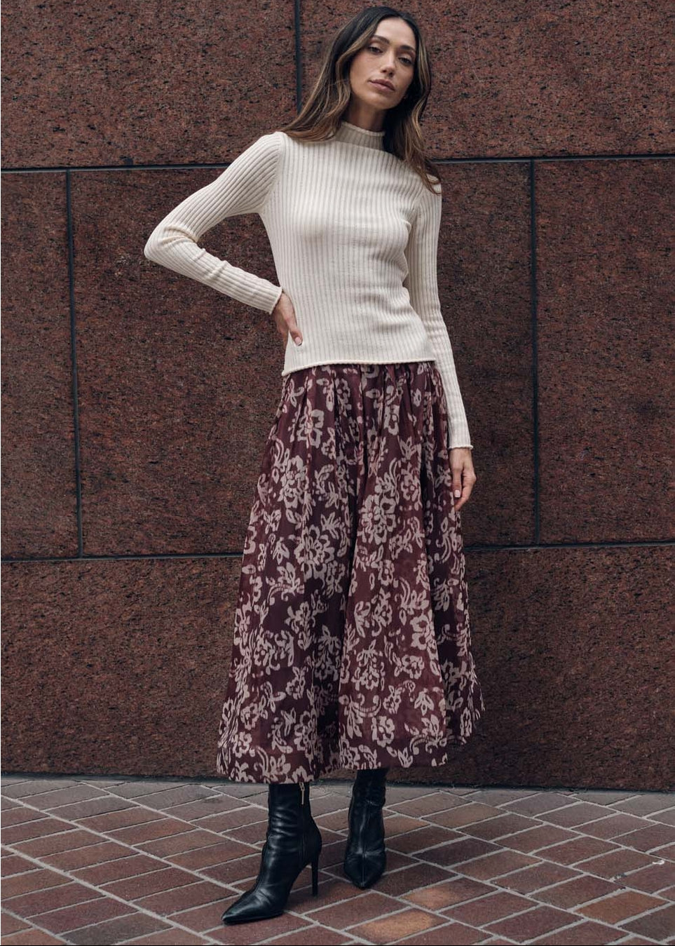 Floral Organza Pleated Circle Midi Skirt