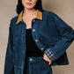 Contrast Collar Plaid Cuff Corduroy Button Front Barn Jacket