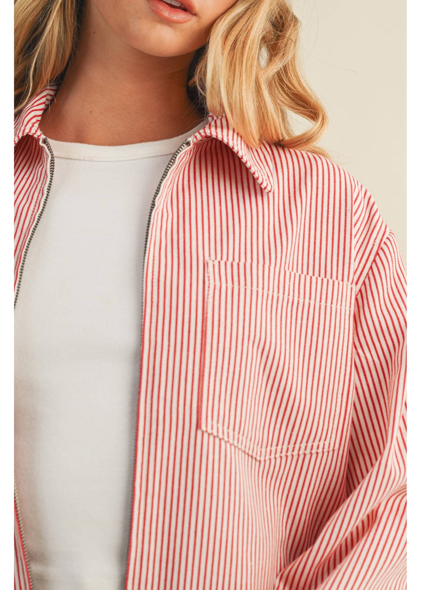 Red & White Striped Zip Up