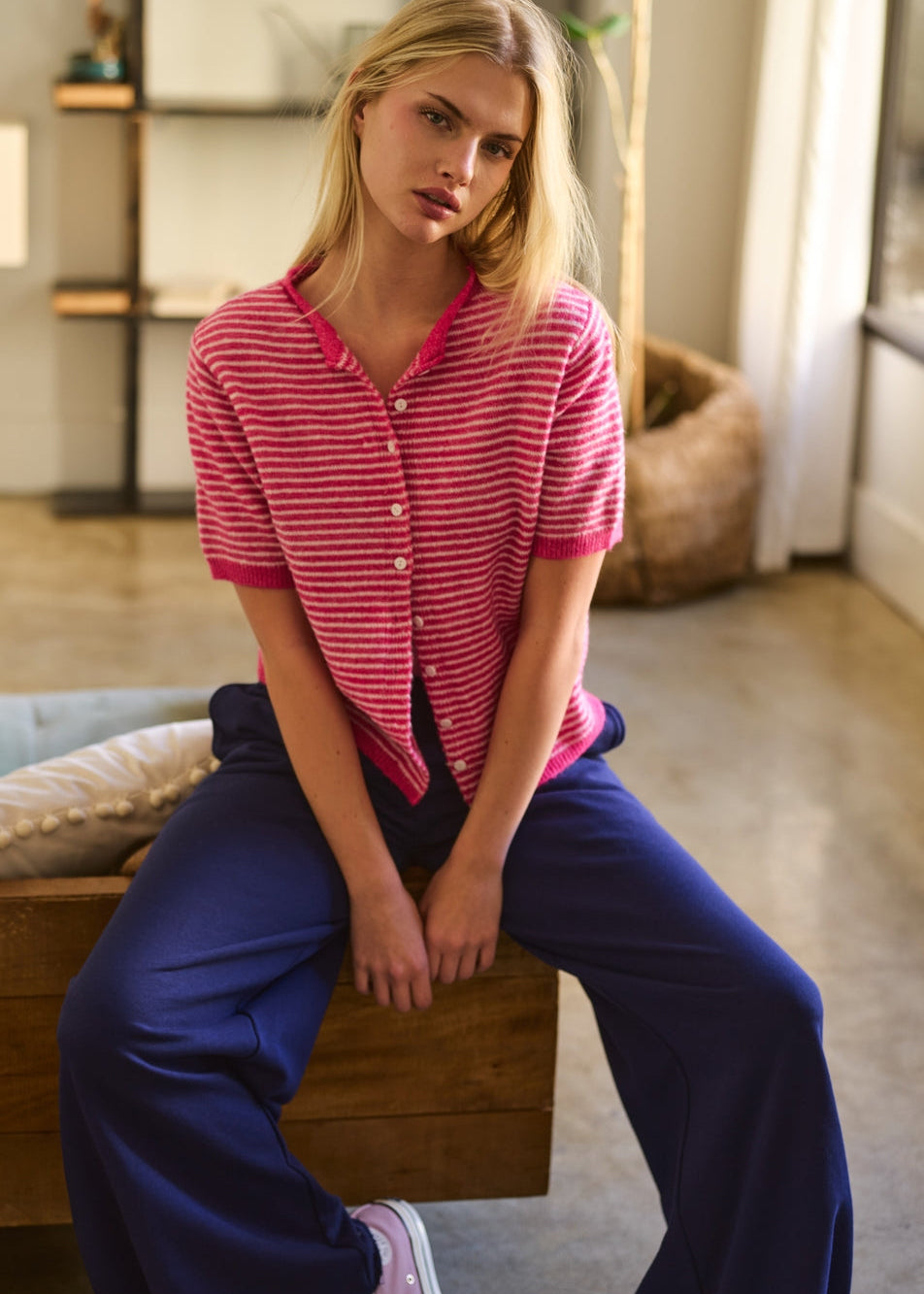 Striped Short Sleeve Top in Pink