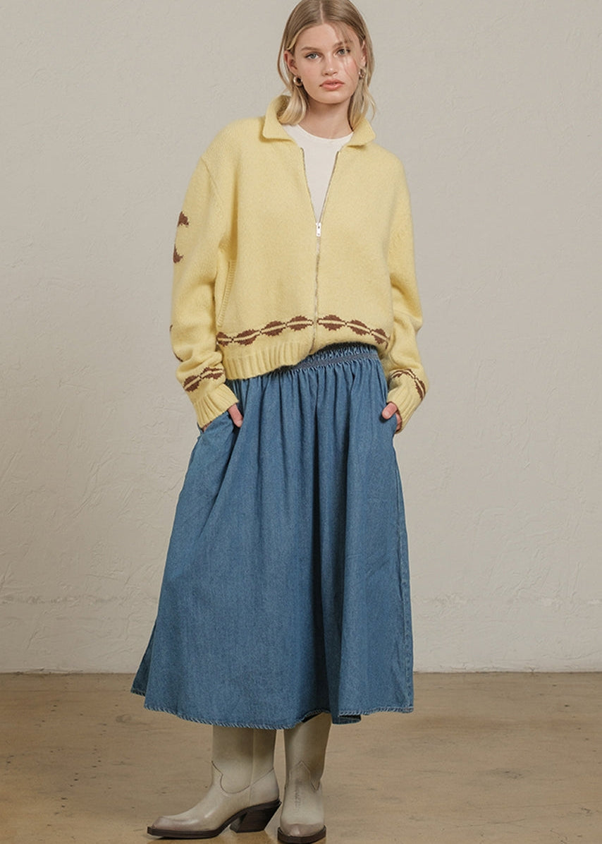 Patterned Zip Up Sweater