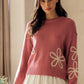 Floral Detail Crewneck Sweater in Pink